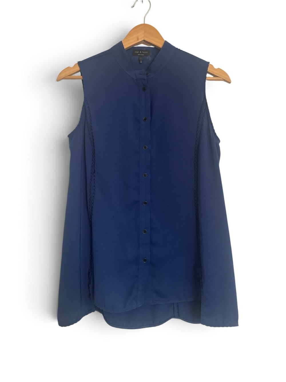 rag & bone Sleeveless Navy Button-Front Mandarin Collar Camisole
